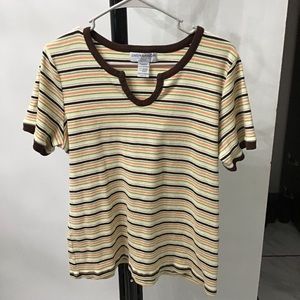 Sag Harbor Stretch Woman Plus Size 1X Striped Multicolor Short Sleeve Pullover